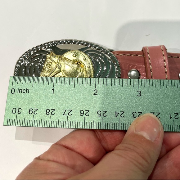 Nocona Western Equestrian Pink Leather Belt Girls 22" With Horse Buckle - Picture 10 of 10